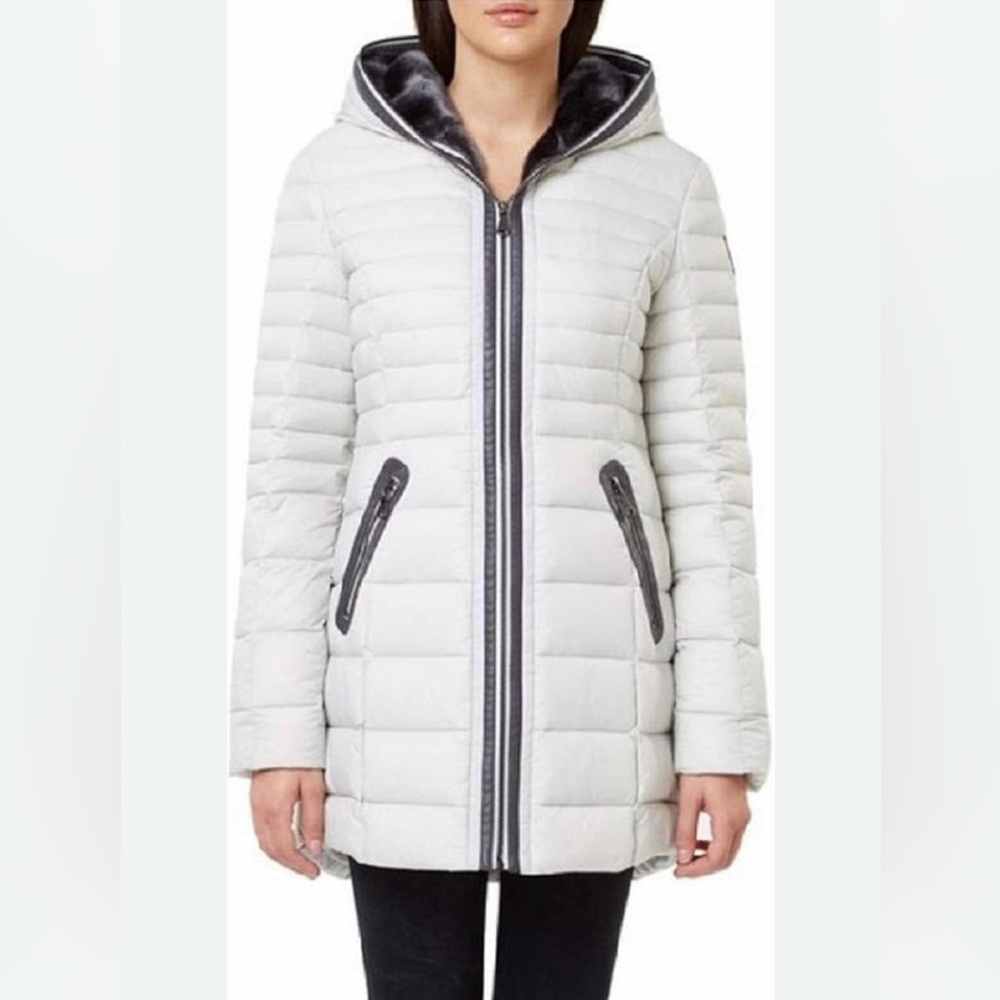 Pajar Cece Down Light Gray Hooded Puffer long Jacket